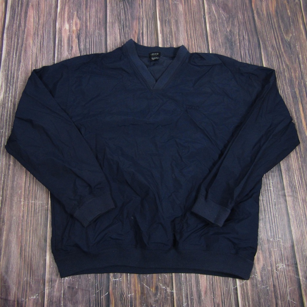 IZOD Golf Jacket Mens L Blue Pullover Windbreaker Lightweight Nylon‎ V Neck